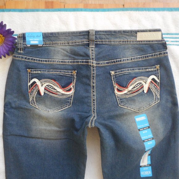 New ROCK & ROLL Cowgirl Jeans 34x32 Low Rise Bootcut Denim - Picture 5 of 10
